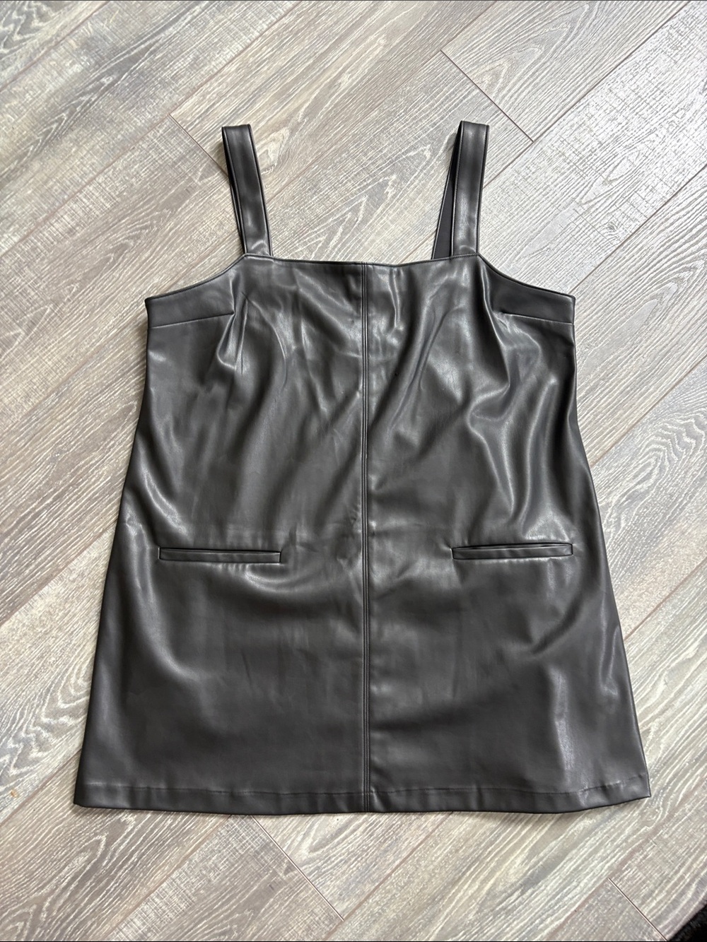 Abercrombie & Finch Faux Leather Black Mini Pinafore Dress